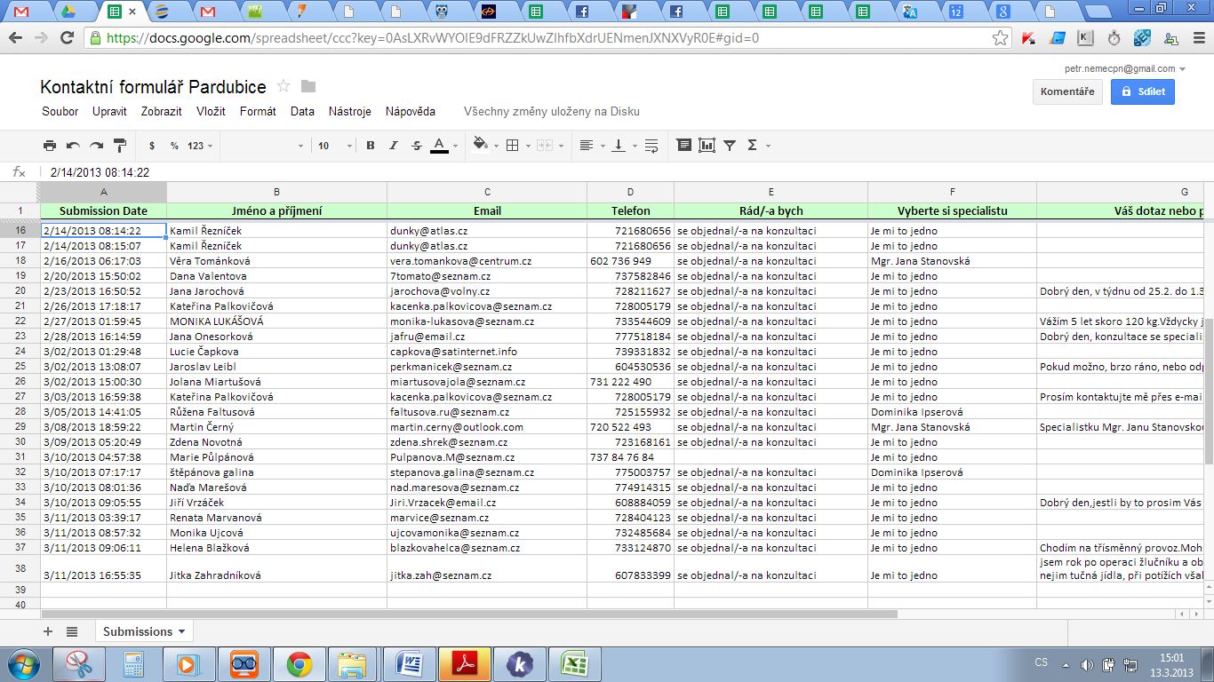 The integration with Google spreadsheets does not work properly