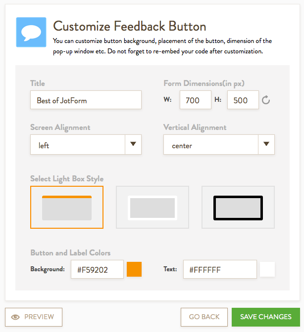 Feedback Custom options
