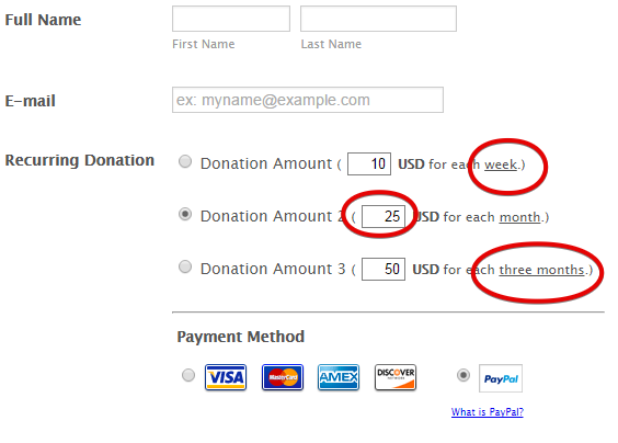 recurring custom amount donation