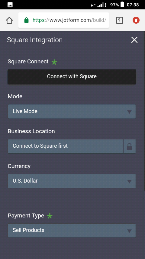 I cannot connect my Jotform to Square payment.