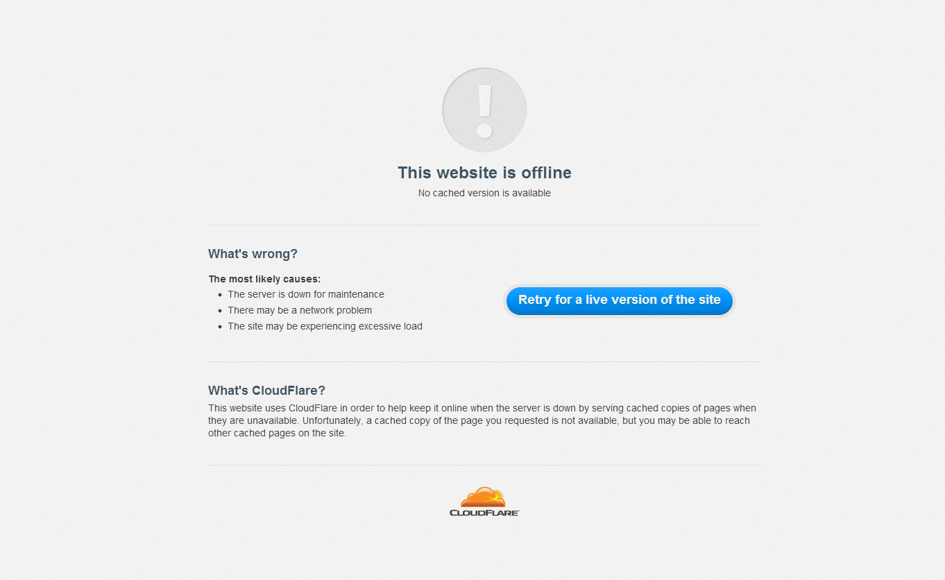 Offline web Pages. Server down for Maintenance. Cloudflare web Server is down. "Server unavailable" message. This site may