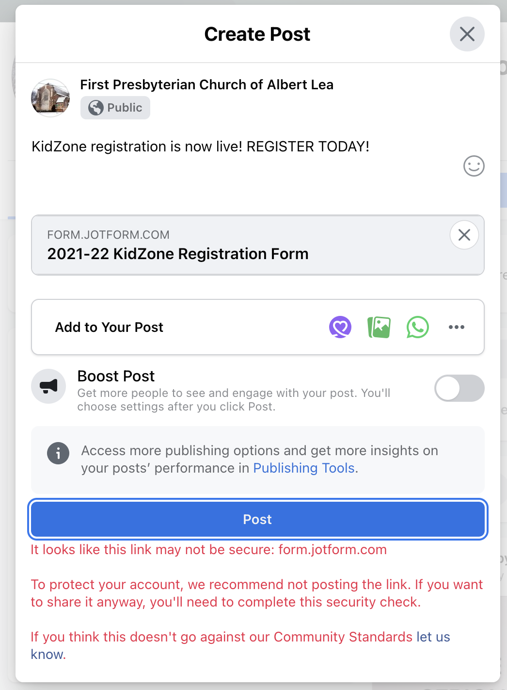 Facebook won't allow Jotform