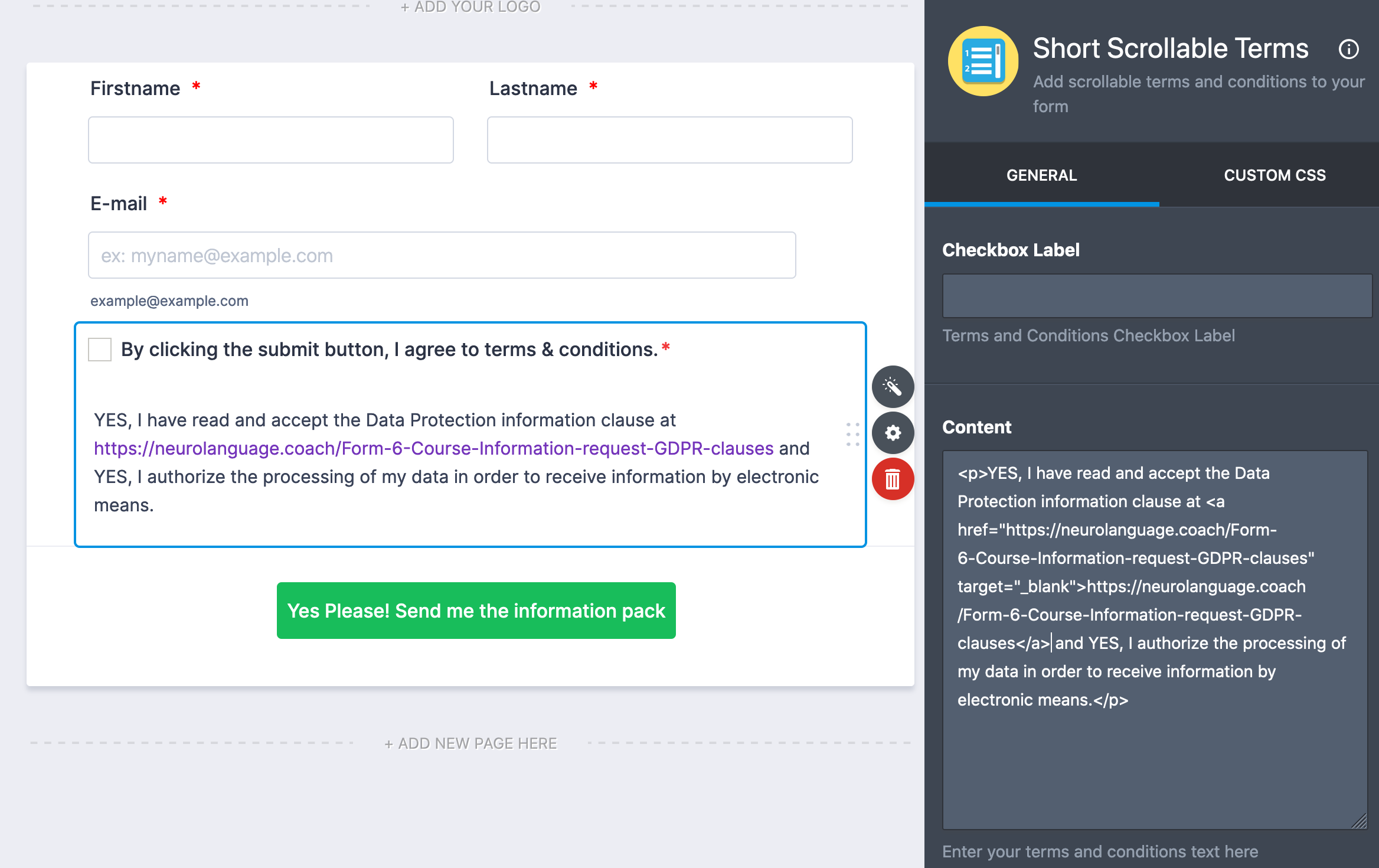 Hyperlink Is Not Working On Embedded Form