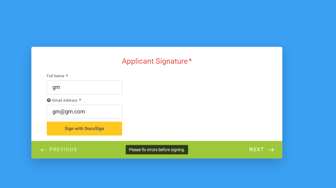 Adding a DocuSign widget
