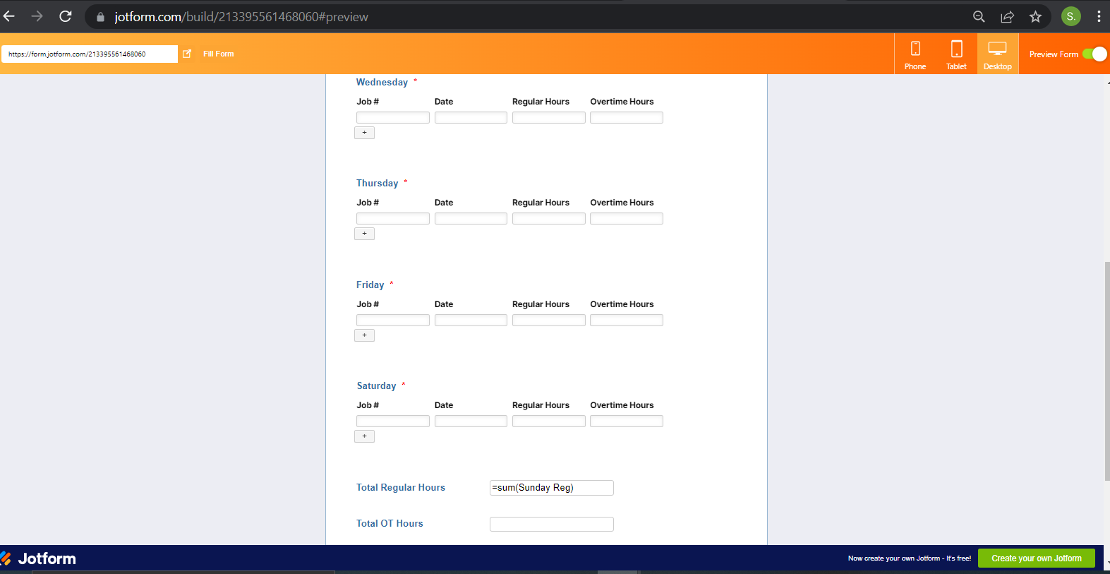 How can we calculate total hours on this form?