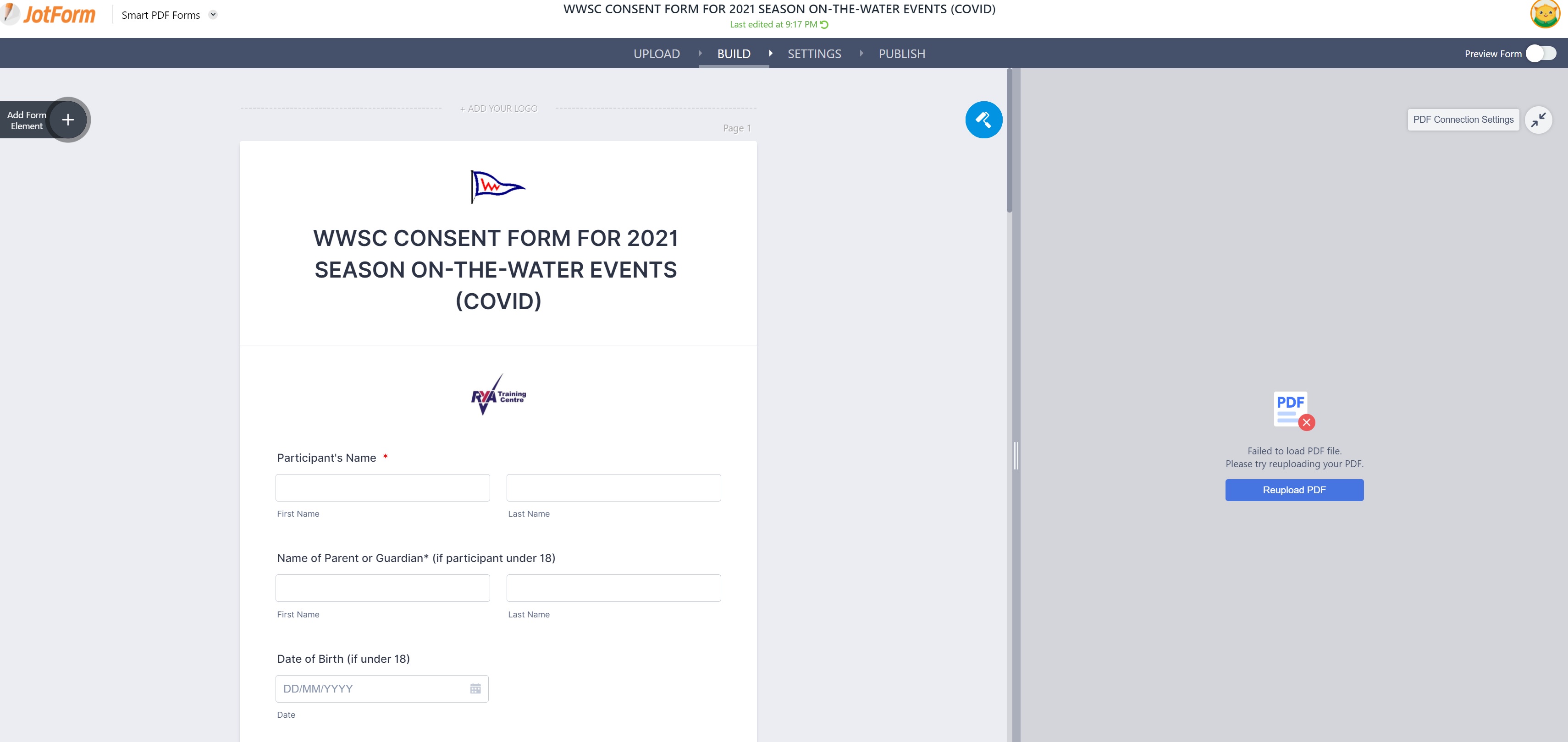 Smart PDF form: Failed to load PDF file