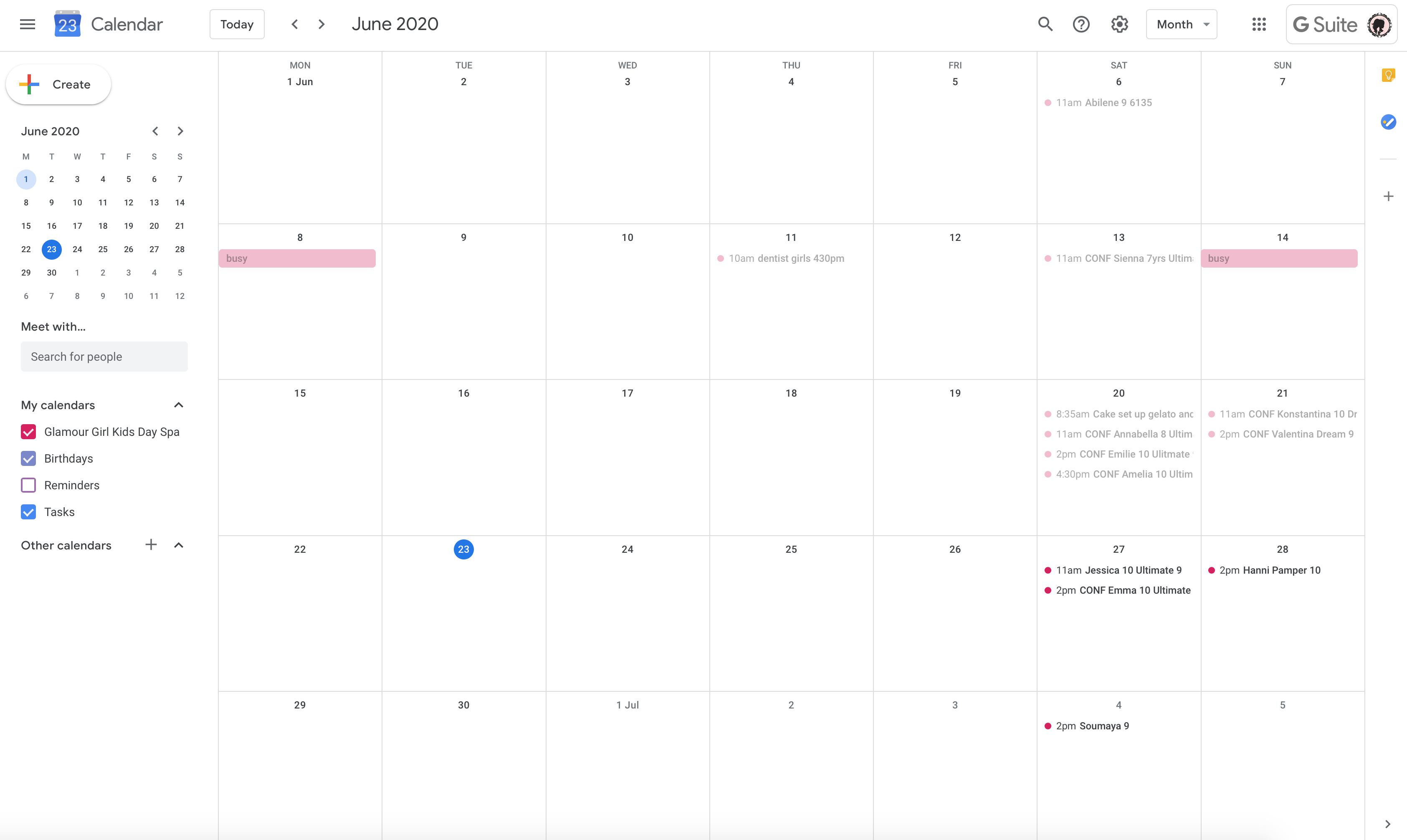 Appointments in google calendar