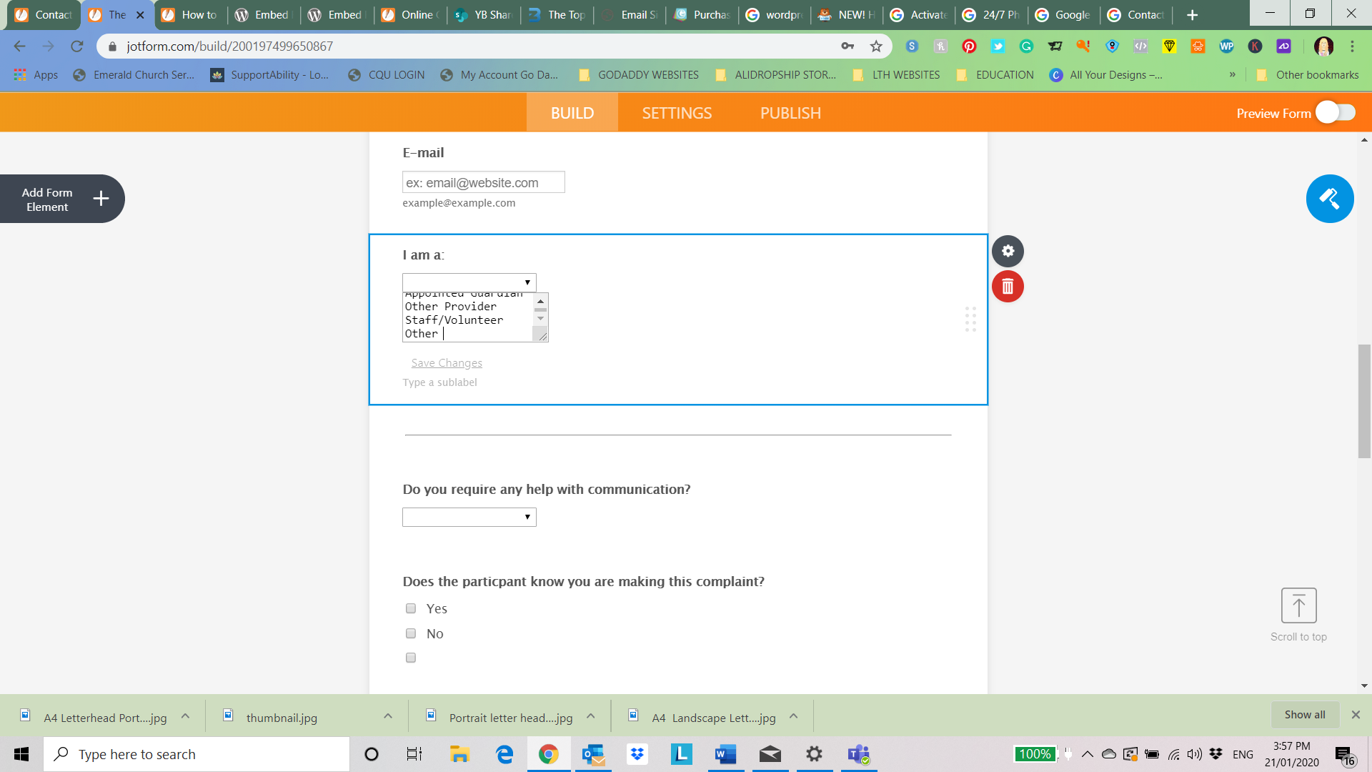 Adding a text field in a drop down