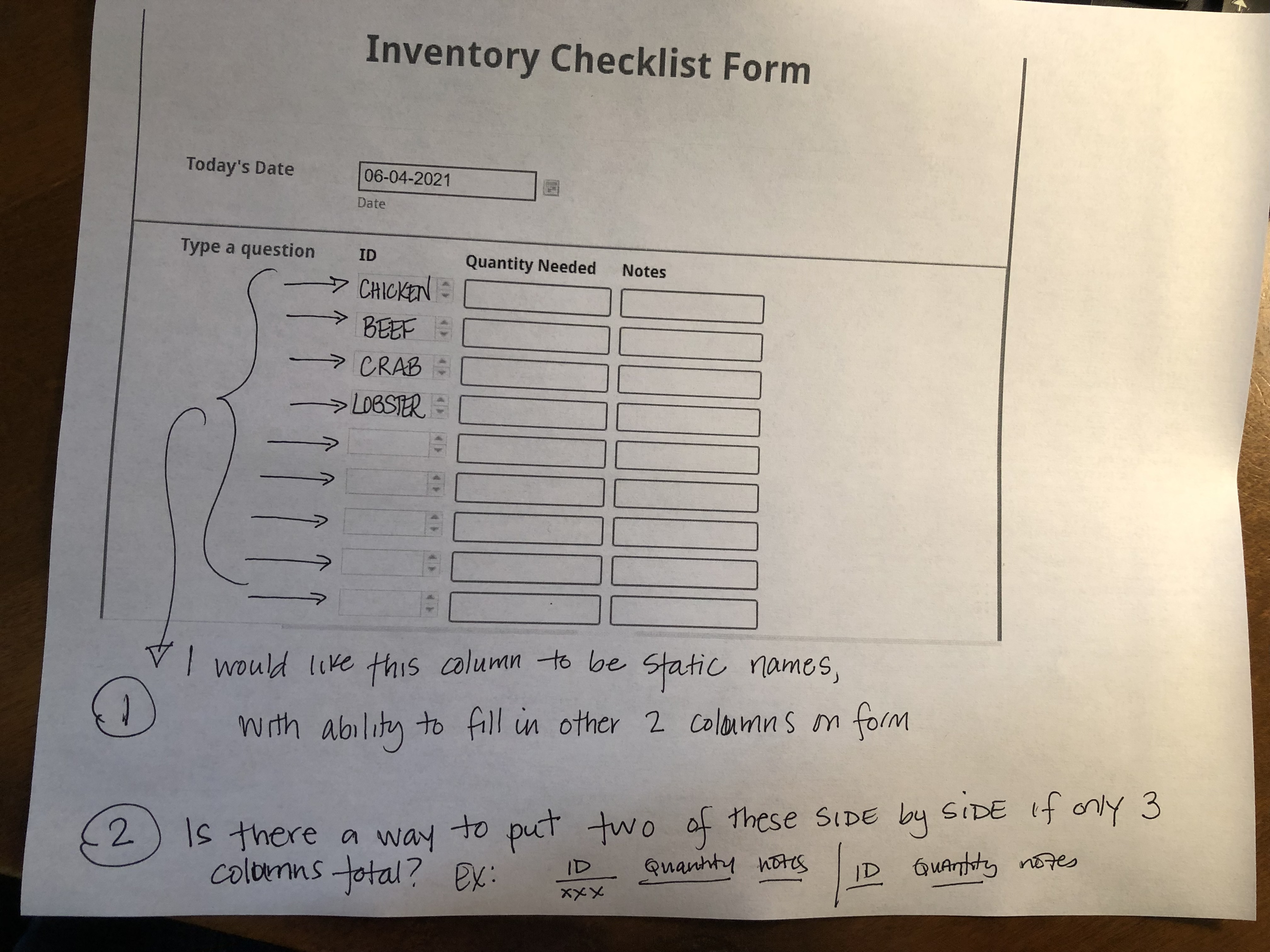 inventory form using a configurable list widget.