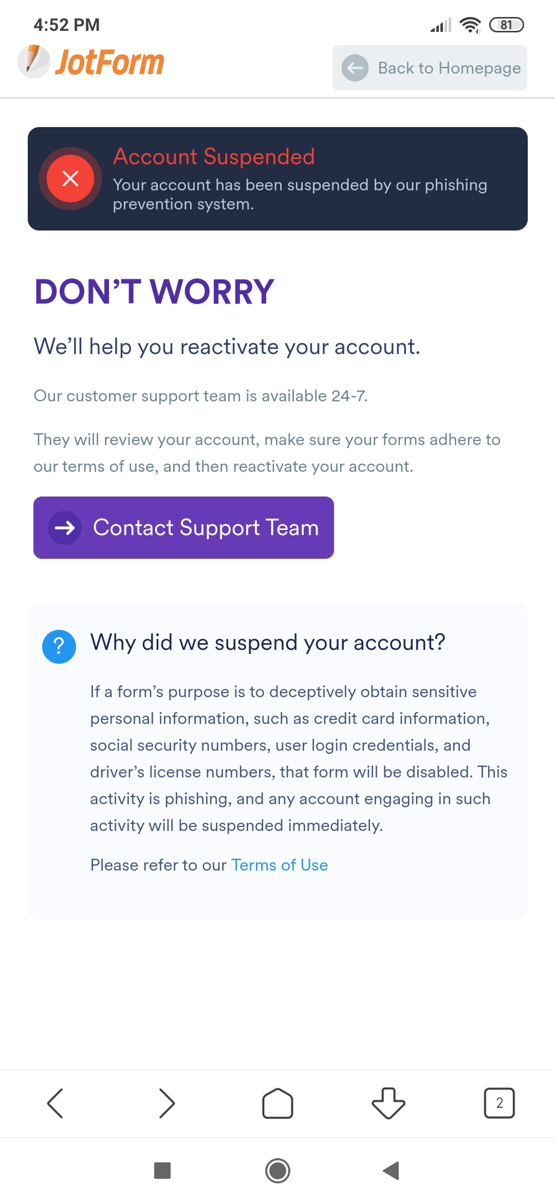 How to reactivate my account? My account suspended