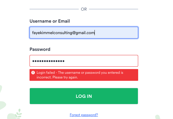 Forgot password, Can't log in