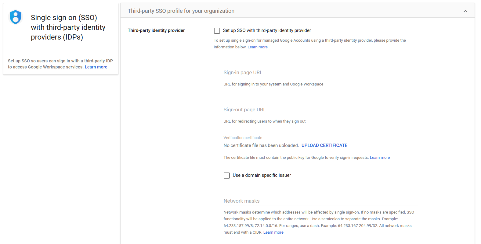SSO setup with Google Workspace