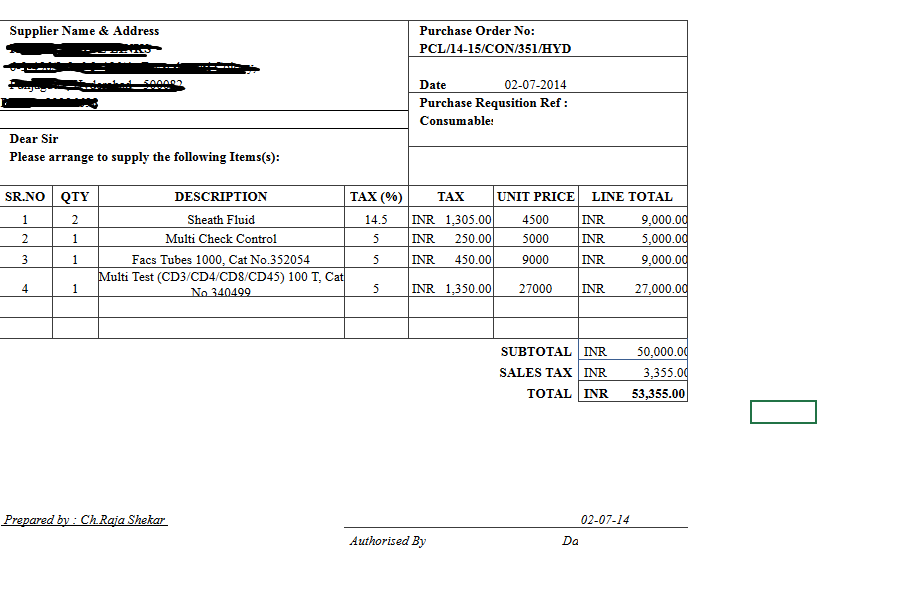 Can I Create A Simple Purchase Order With Entry Fields