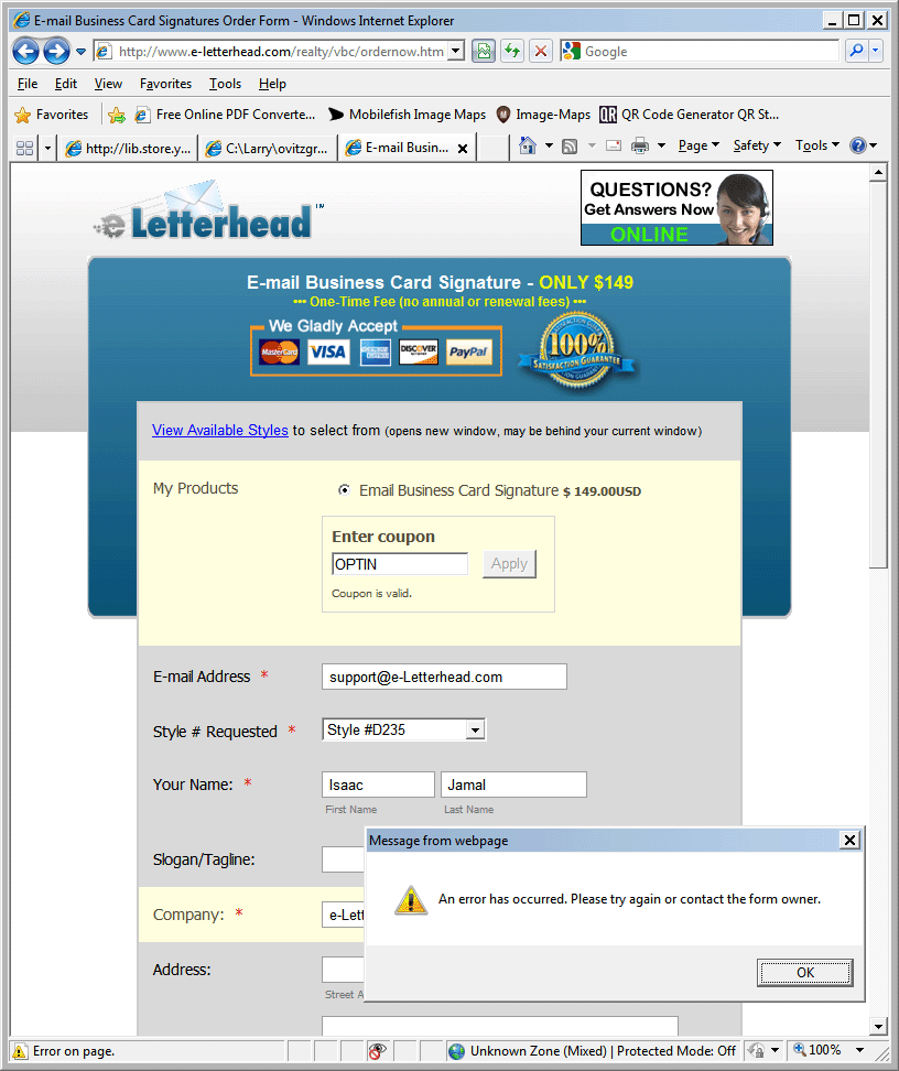 Form NOT Working In IE8 But Works In Other Browsers 