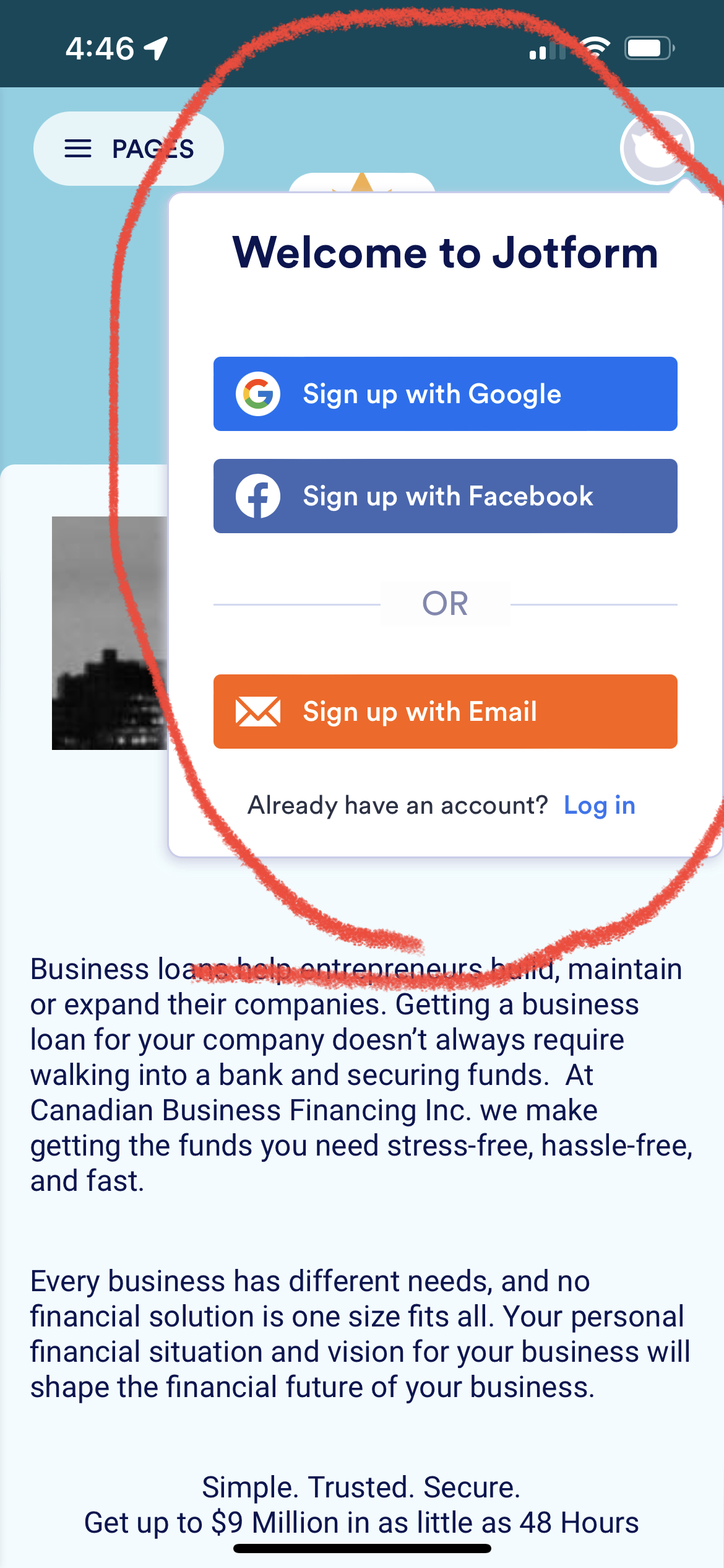 Get rid of the jotform button in app