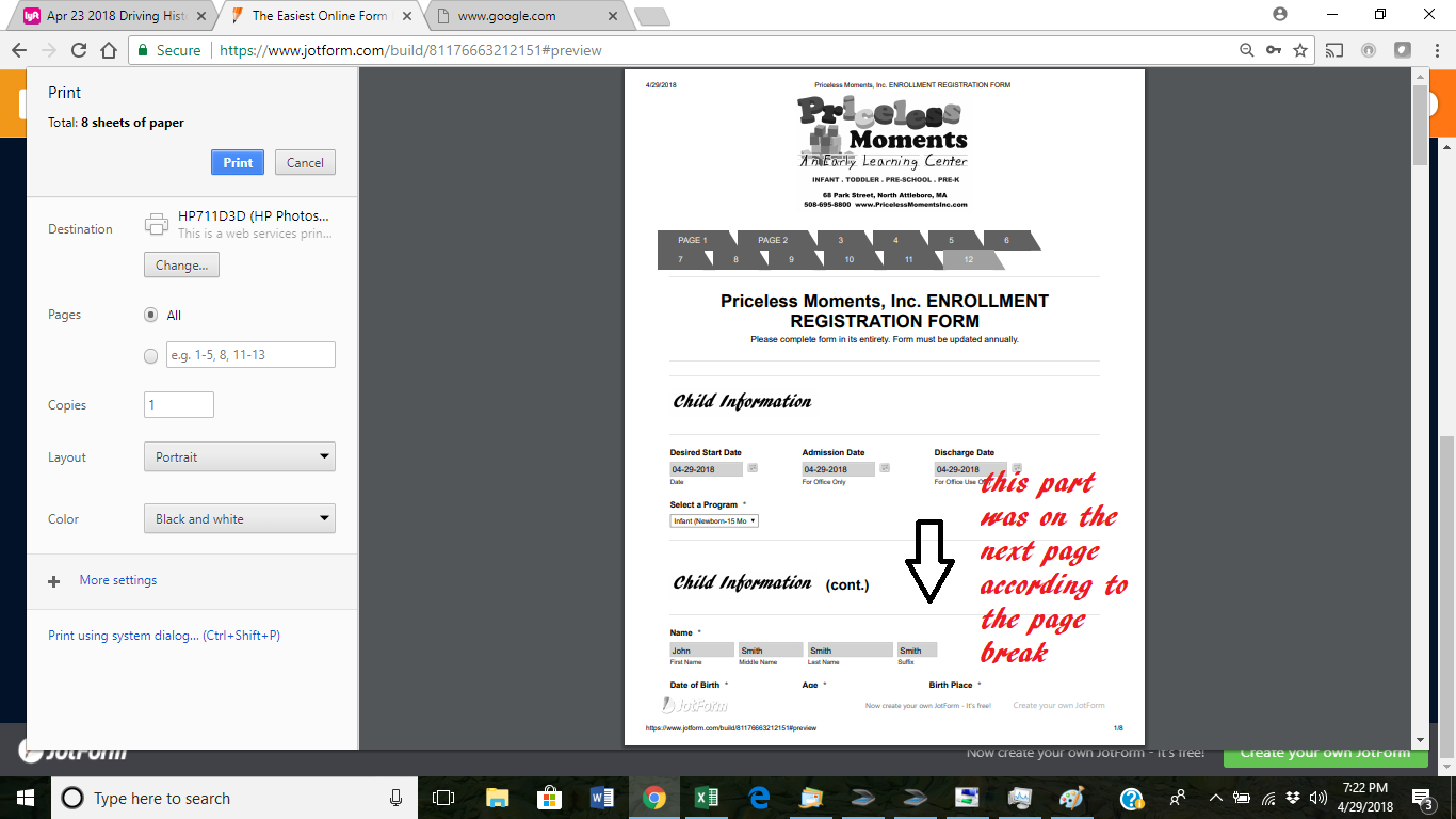 Page numbers not appearing when I print the form
