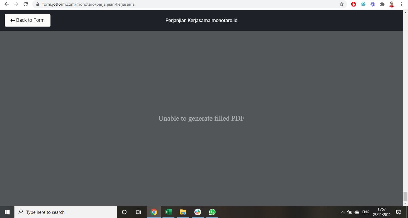 Unable to generate filled PDF (previously fine, no change)