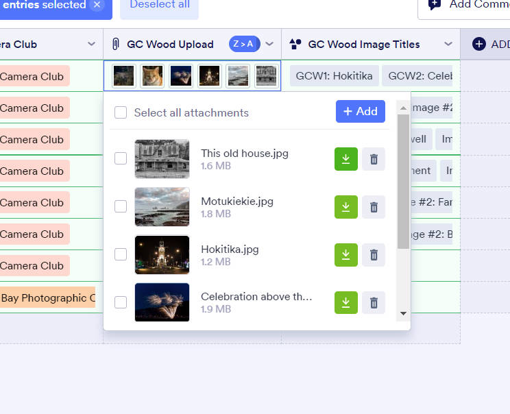 Table Submission Donwload only the attachment on a specific column