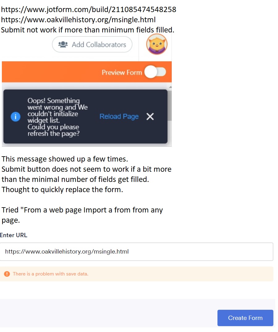 Submit failure, Error messages, Can't Import