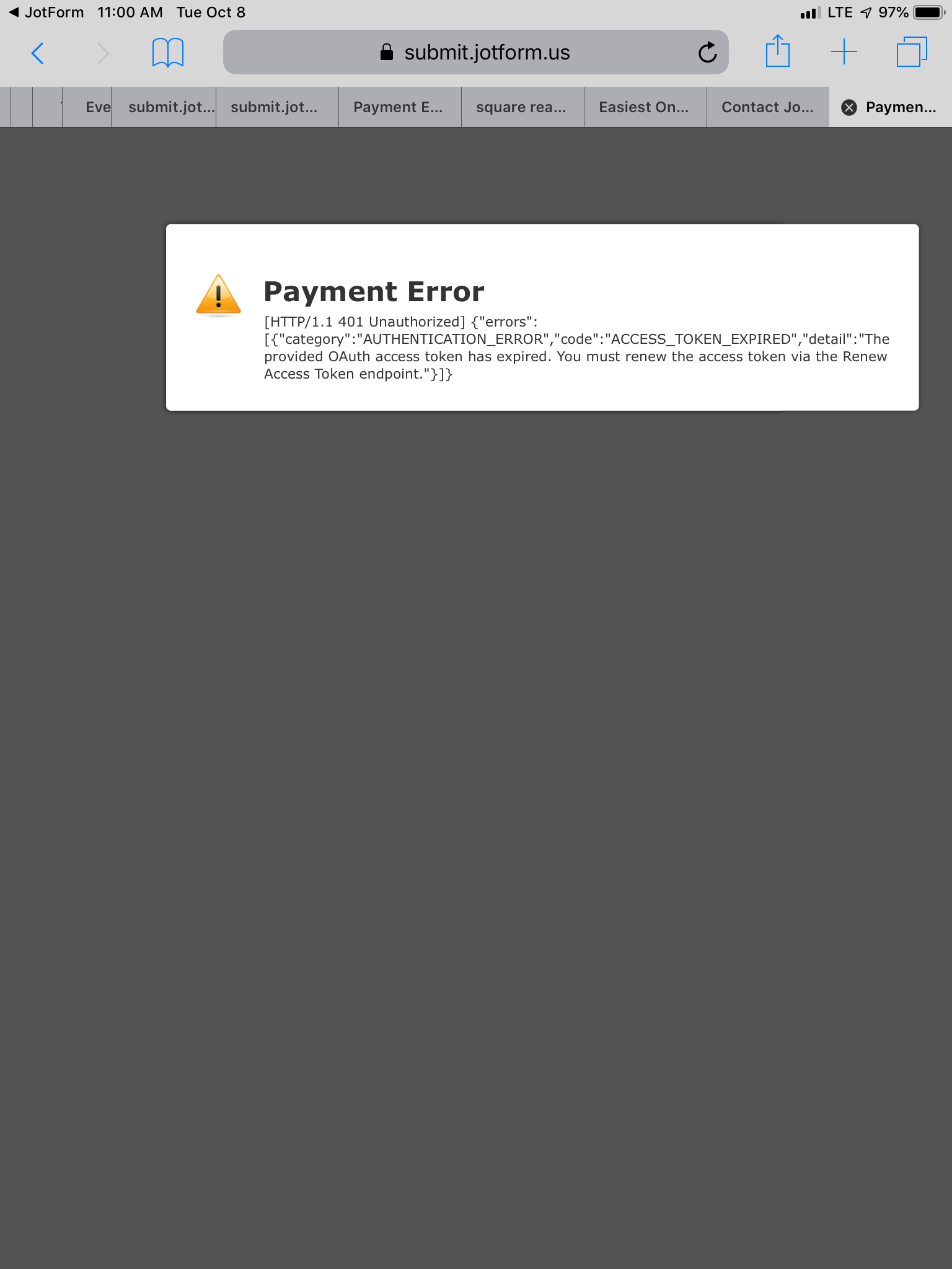 Payment Error Message