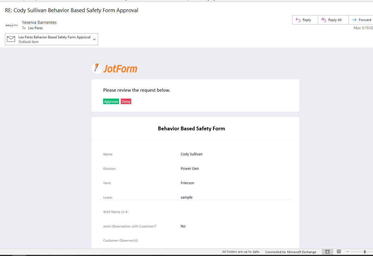 Behavior Based Safety Form Approval