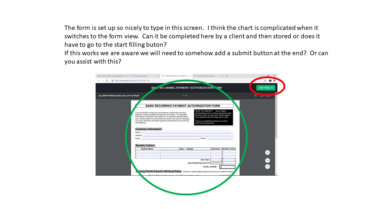 we want to fill out pdf form without clicking on "start filling" in the form  view