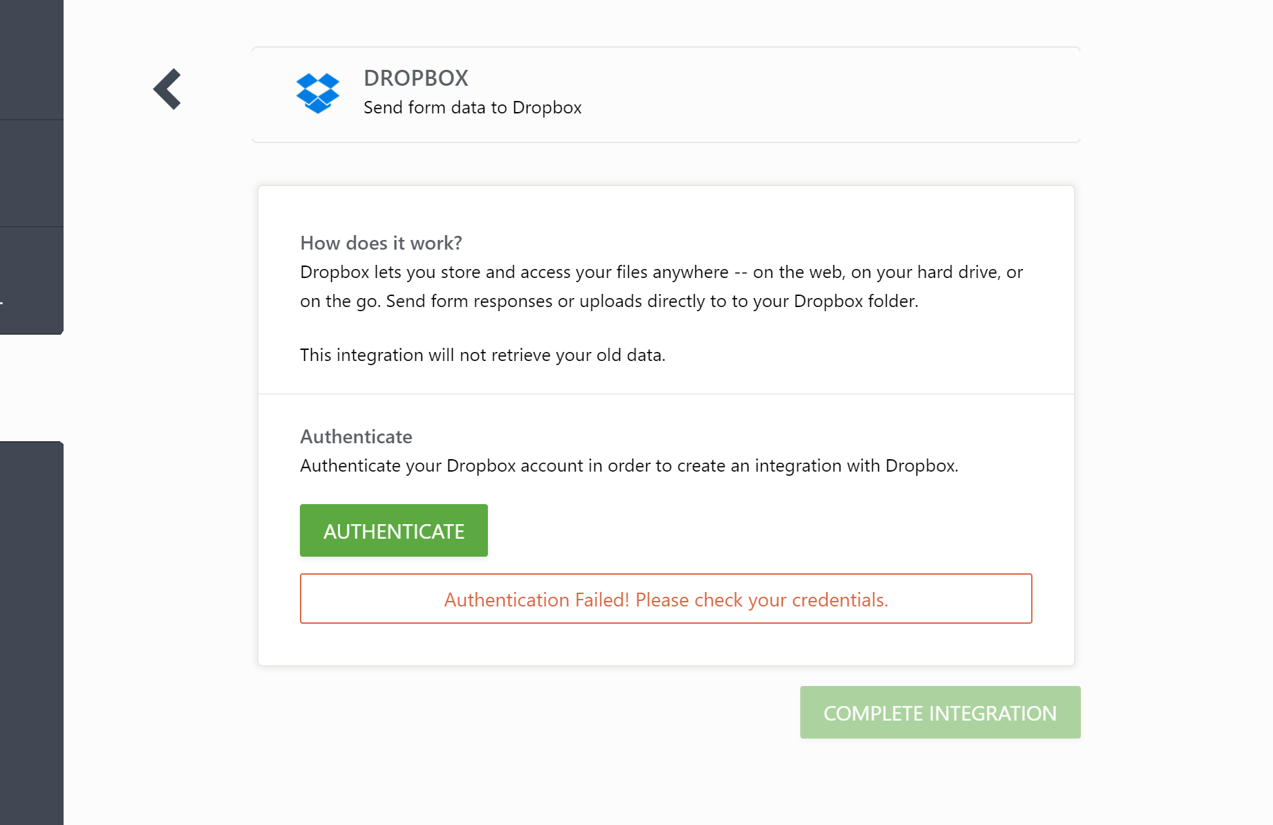 dropbox developer link with dropbox not working