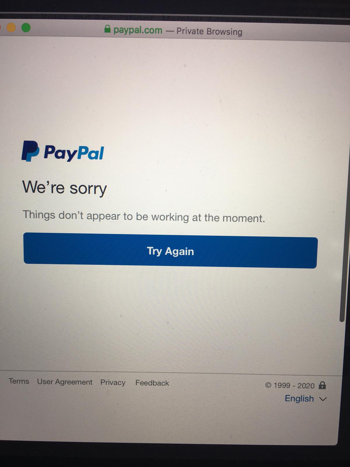 PayPal error message