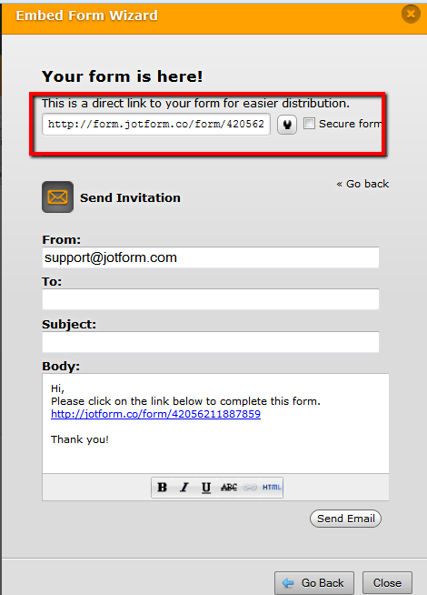 Instead of adding the form to a website, can I simply e mail the link out to people? Image 3 Screenshot 62