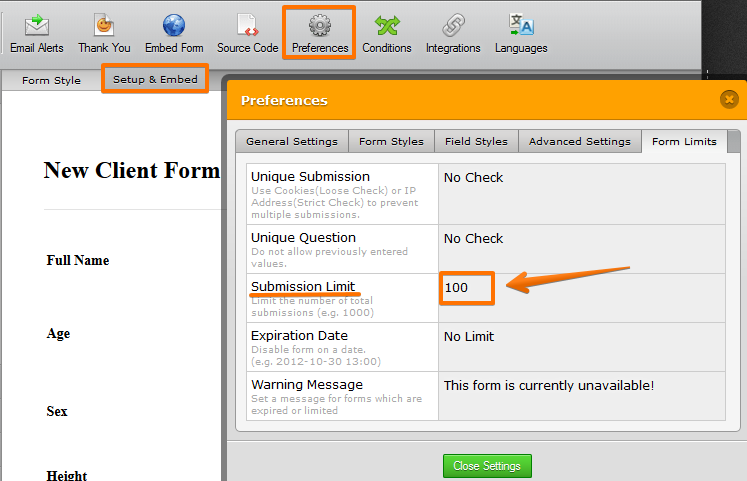 How can I put a submission cap on my form? Image 1 Screenshot 20