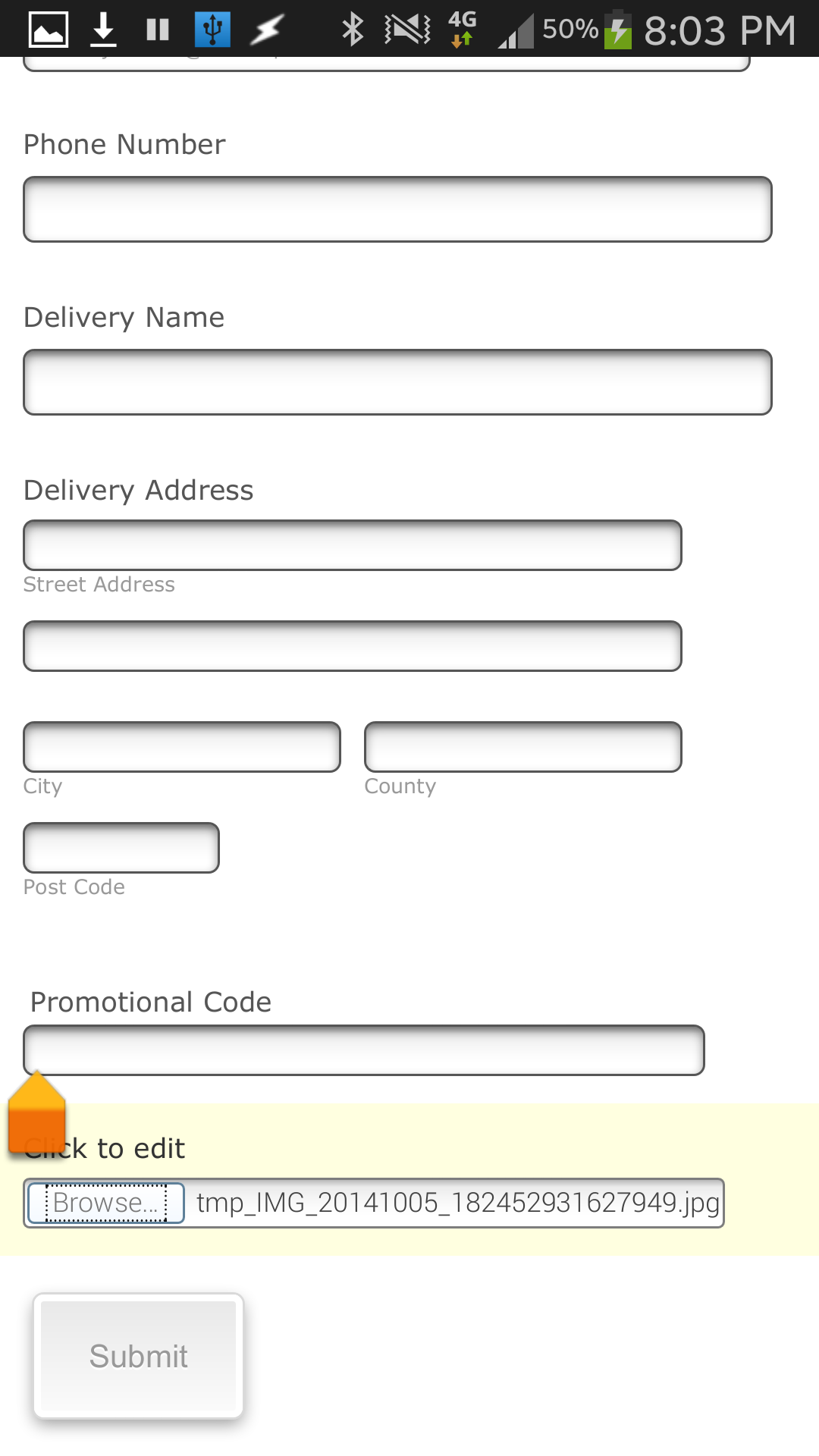 upload field is not working on android phone