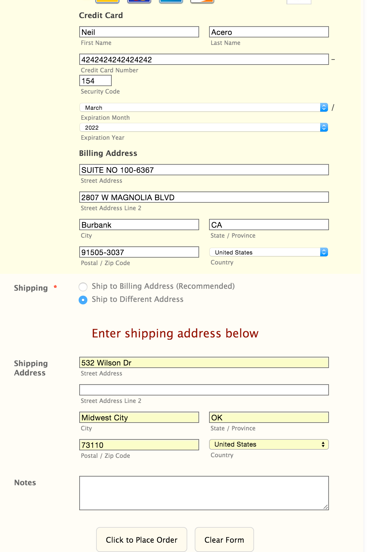 shipping address not being