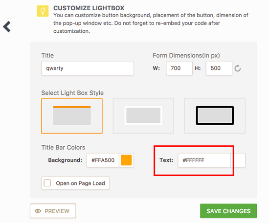 Lightbox Feedback Embed Form Wizard