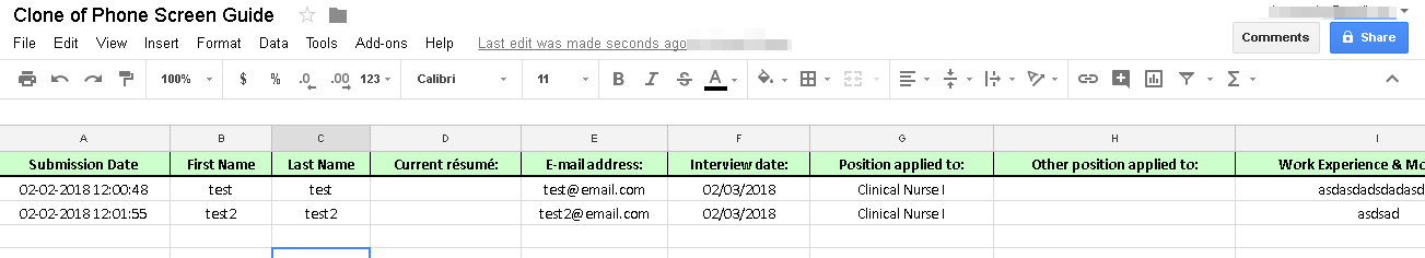 New entry data to Google Sheet is being inserted above the header row Screenshot 30