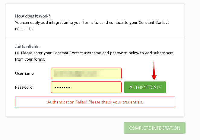 Constant Contact Integration error Image 1 Screenshot 20