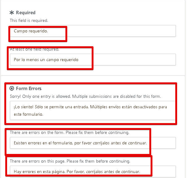 Form warnings Warning messages appears to be in Spanish
