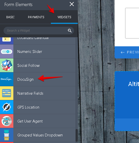 HIPAA Card Form:DocuSign widget is not showing when searched in the Widgets Screenshot 20