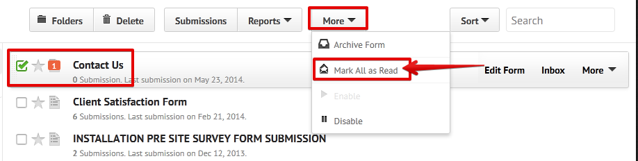 Why does my account still show one unread form submission? Image 1 Screenshot 20