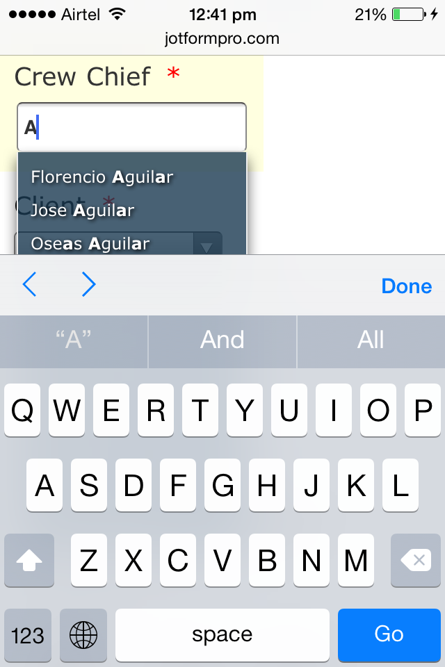 How to navigate a drop down on iPhone