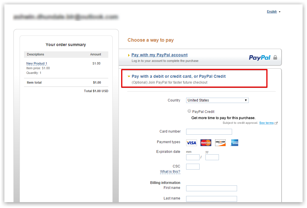 Paypal Options to pay by credit card Screenshot 20