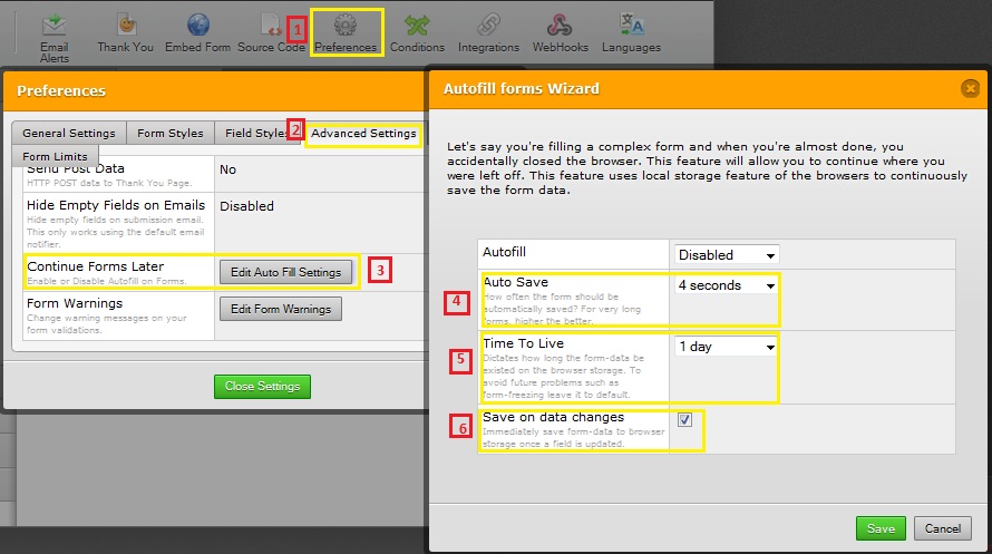 While filling out the form, can the end user save his or her work and continue at a later time? Image 1 Screenshot 20