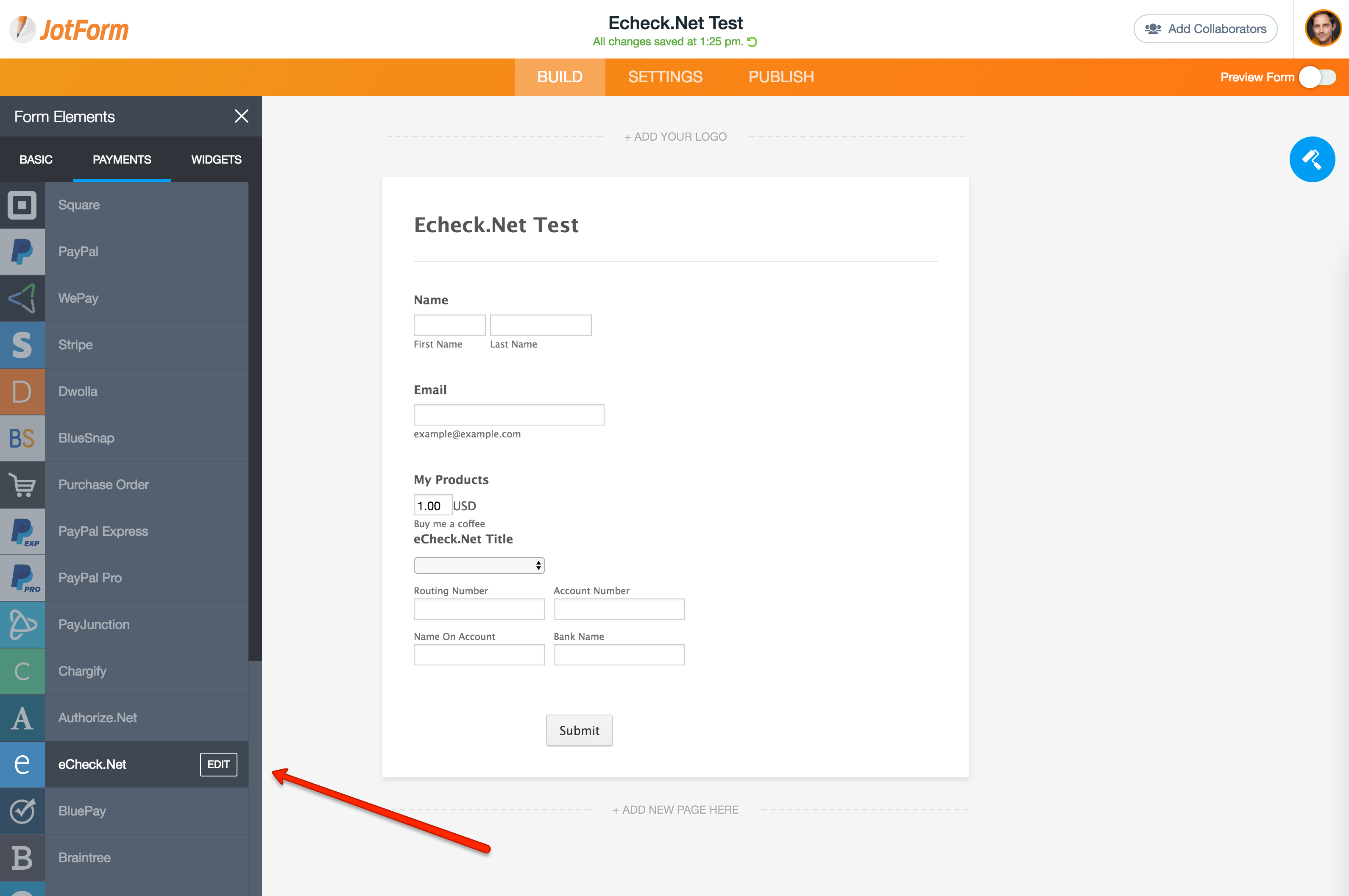 echeck.net setup