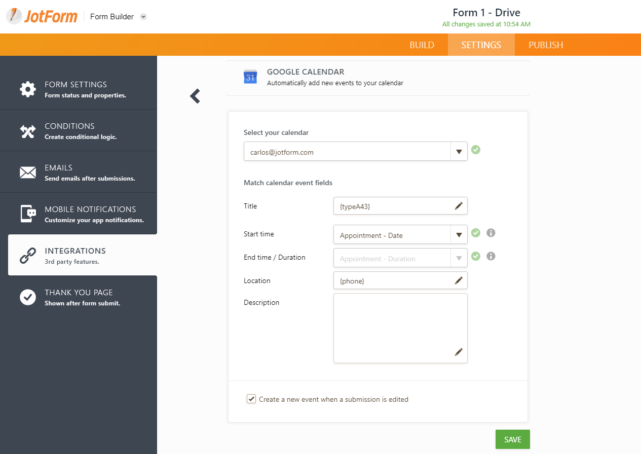 Attach a calendar meeting invitation to the response form?