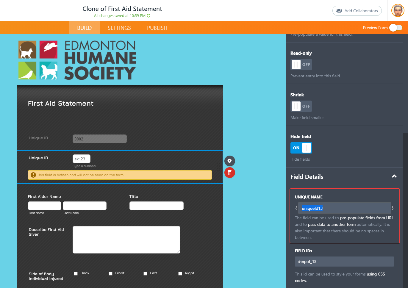 How can i pass a unique ID created in one form to several other forms?