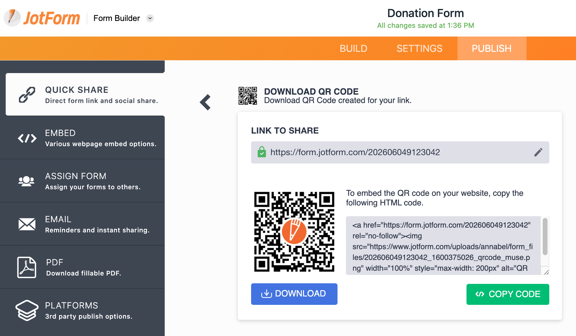 JotForm QR code