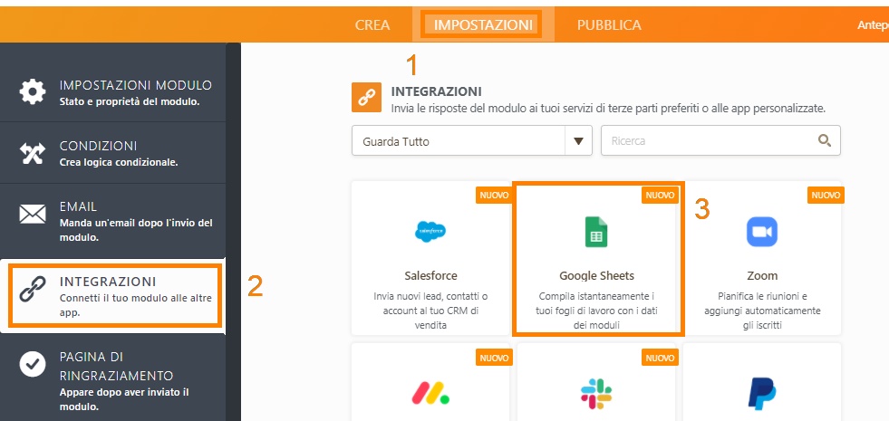 come integrare i moduli con fogli google