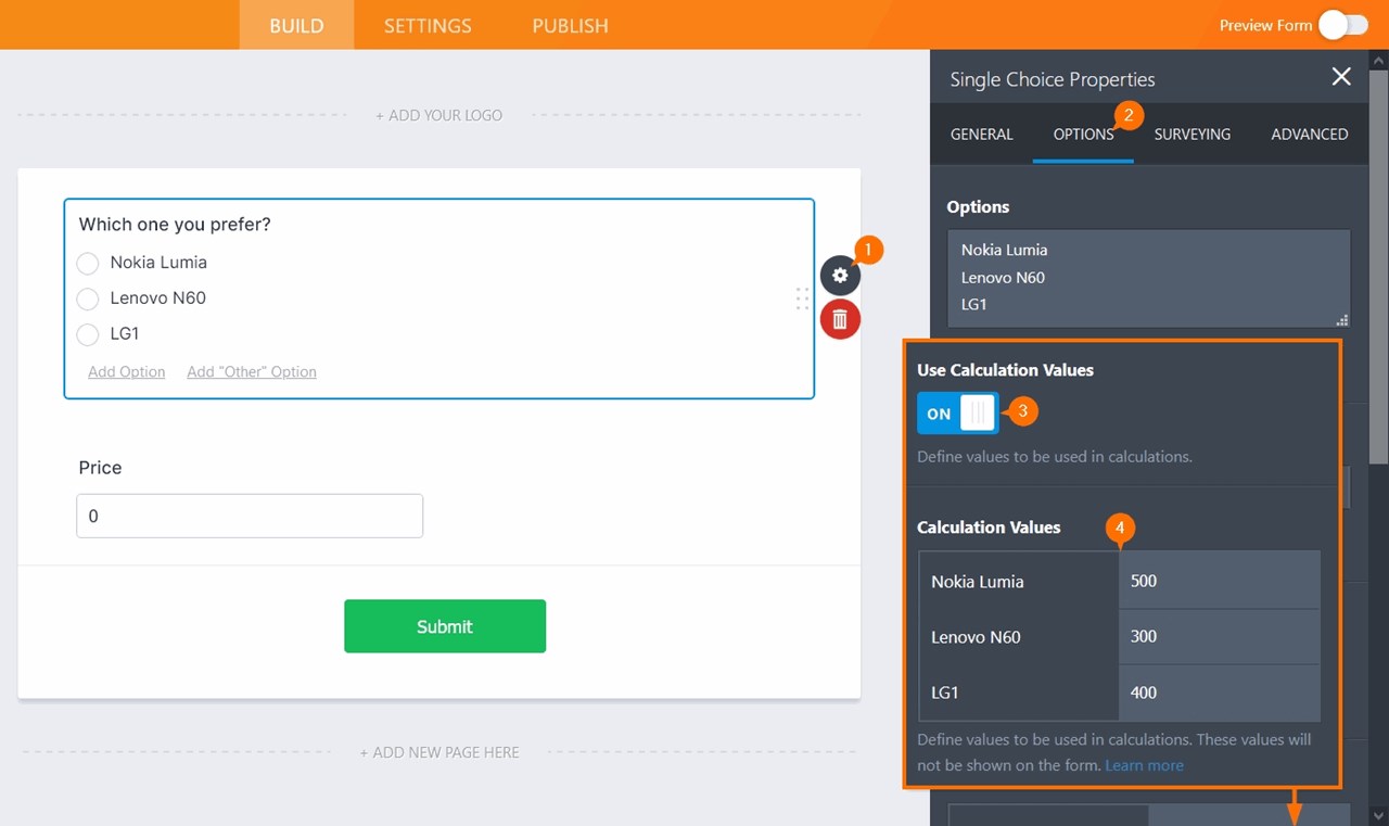 Use Calculation Values