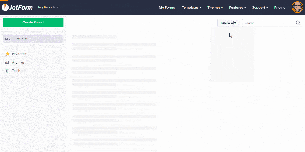 My Reports Page Sort Report