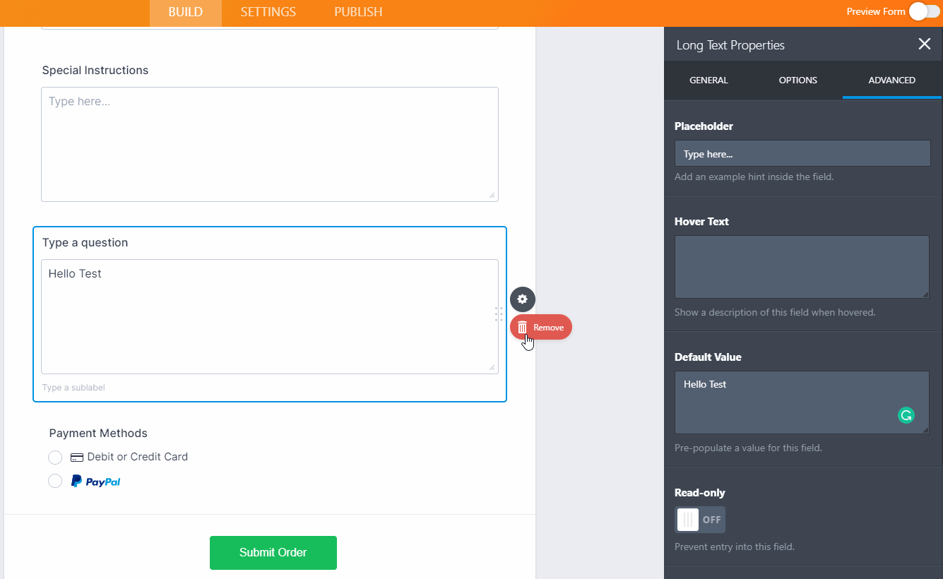 Prefilled editable text box