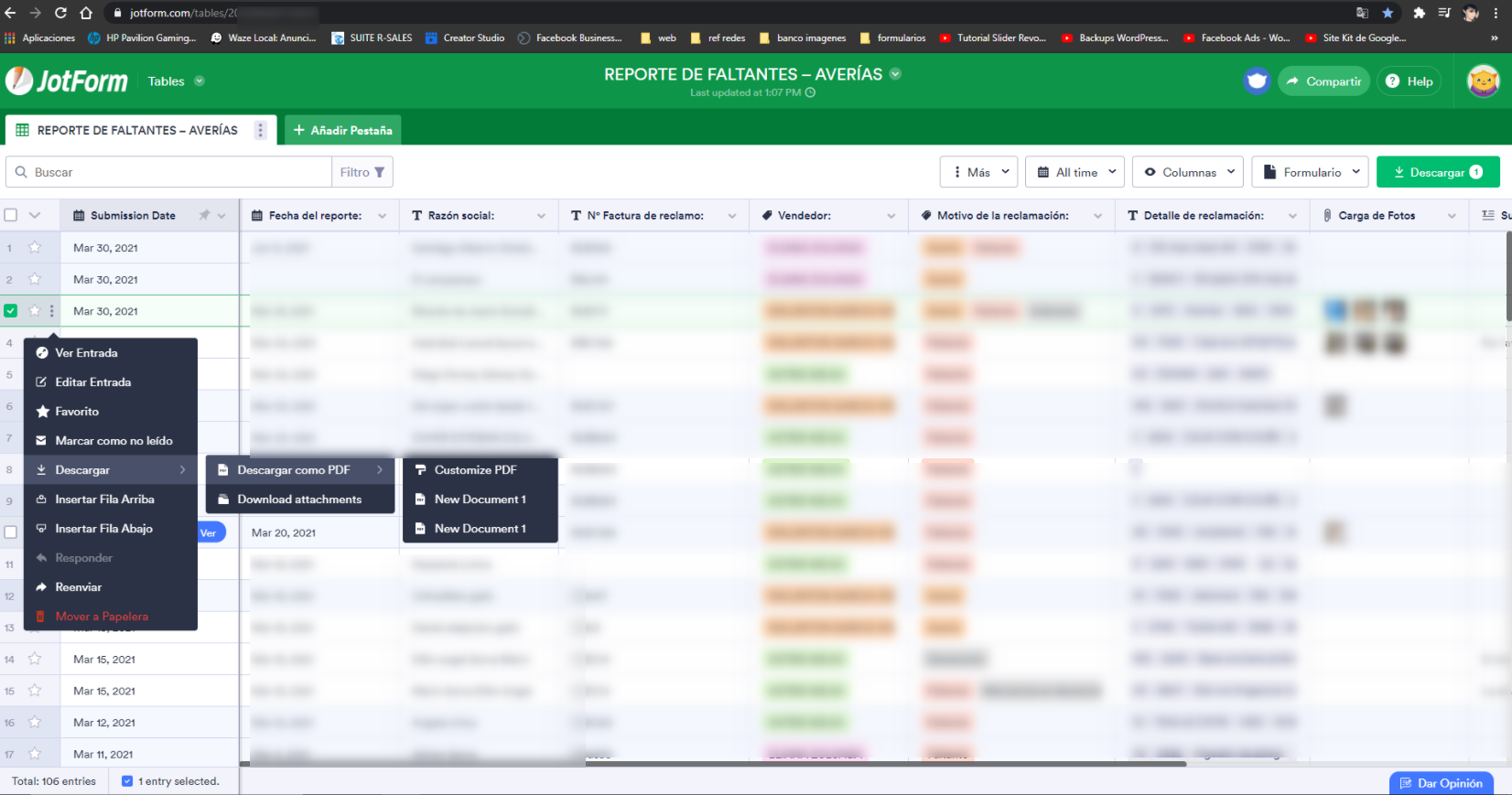 Tabla de JotForm permitir a los colaboradores descargar en formato PDF